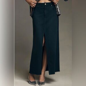 Anthropologie Pilcro Madi Black Denim Maxi Skirt Size 6 Front Slit